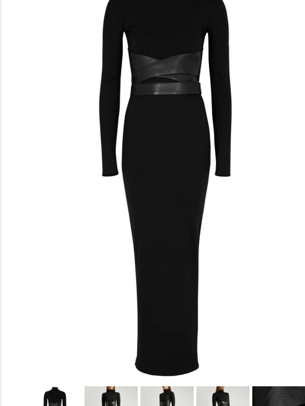 Alaïa Black Long-Sleeve Fitted Maxi Dress with Sculpted Waistband